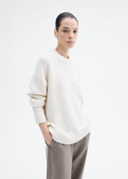 Boyfriend Crew Sweater in Wool Cashmere - Ivory - CO Collections